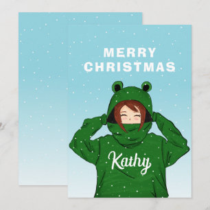 Dibujo de Navidad de niña linda con capucha de ran