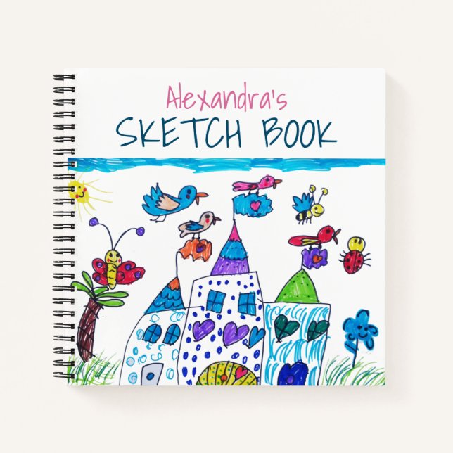 Dibujo de niño, libro de bocetos de castillo color (Anverso)