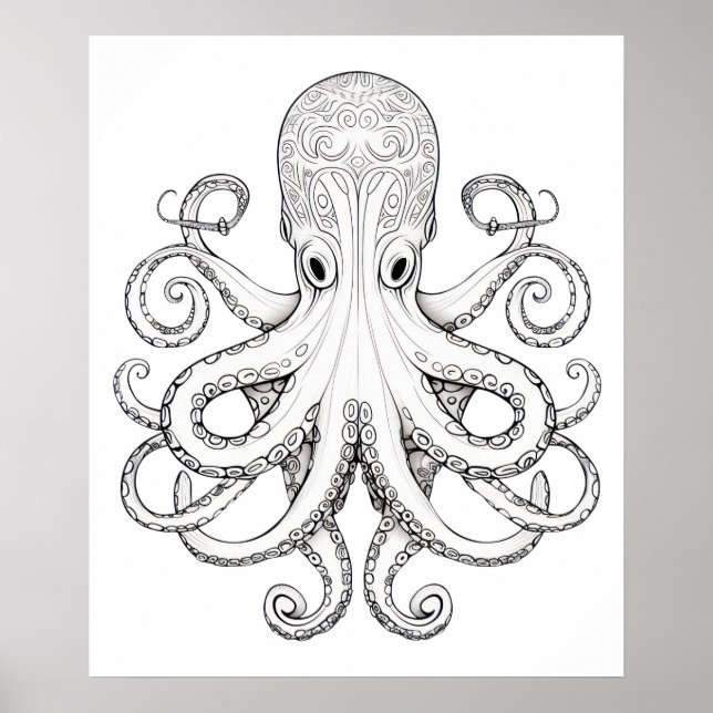 Dibujo de Octopus en el arte del doodle. (Frente)