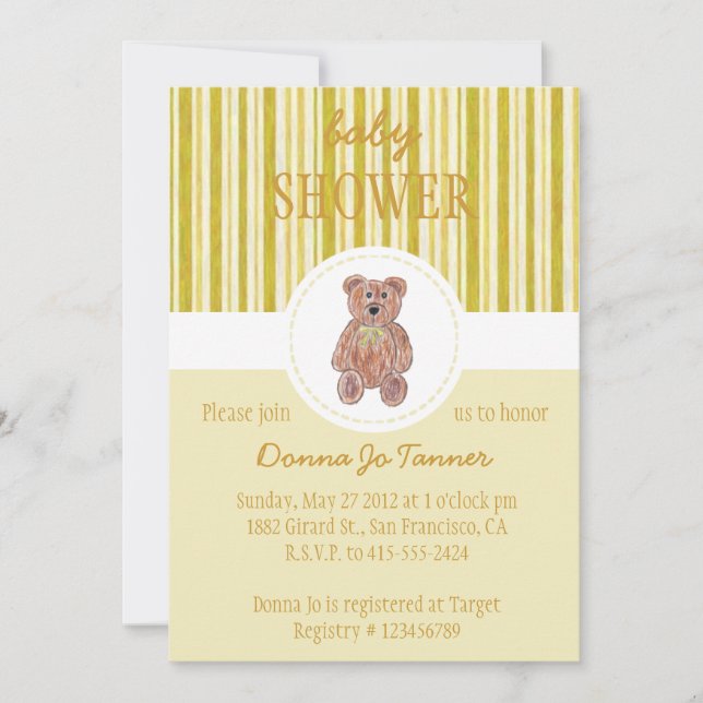 Dibujo de Oso de peluche - Invitación Baby Shower  (Anverso)