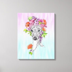 Dibujo de perro galgo italiano whippet flores arte