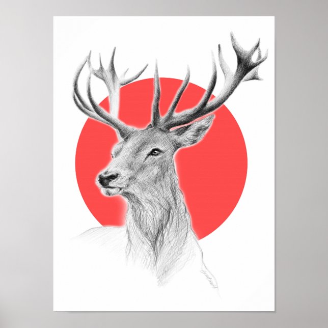 Dibujo de retrato de ciervo Círculo rojo Arte anim (Frente)