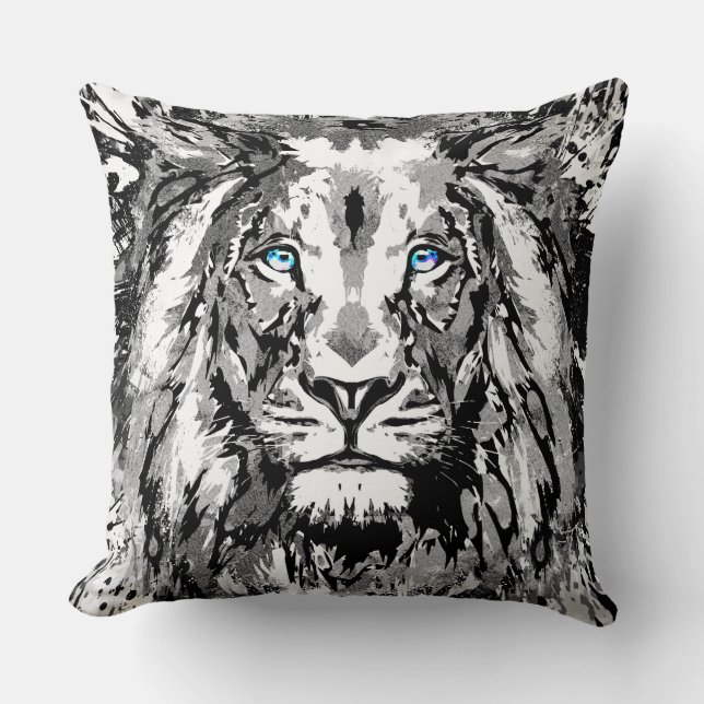 Dibujo de retrato de león gris - Cojín decorativo  (Anverso)