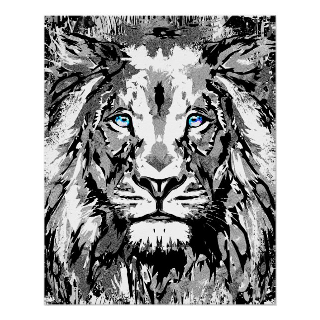 Dibujo de retrato de león gris - impresión de Post (Anverso)