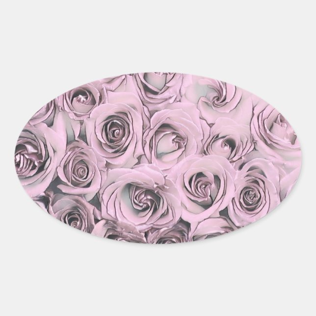 Dibujo de rosas rosadas Pegatinas Óvalos (Anverso)