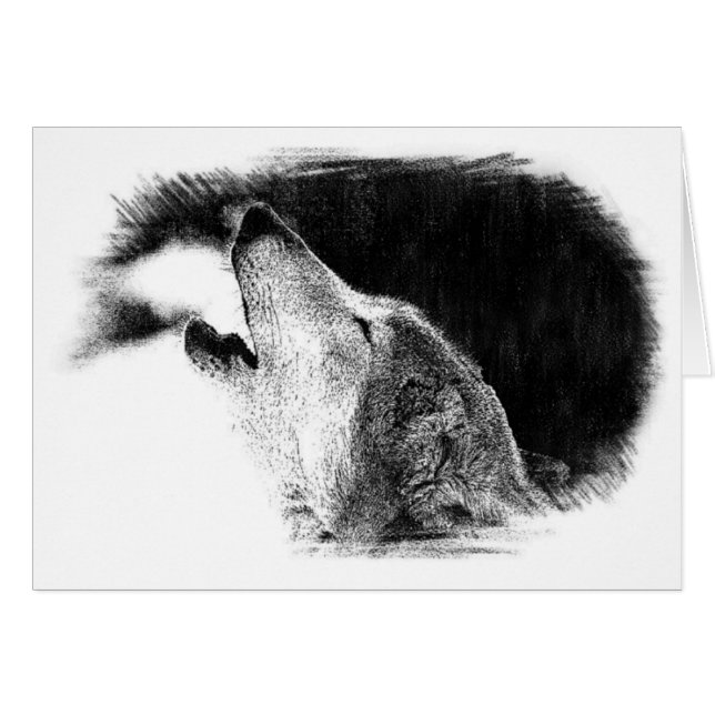 Dibujo de sketch de lobo gris negro y blanco (Anverso (Horizontal))