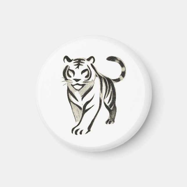 Dibujo de tigre andando - Diseño de imán de tinta (Frente)