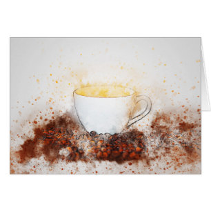 Dibujo de una Copa caliente de café entre habas de