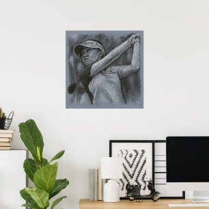 Dibujo de una mujer golfista - Impresión de arte d