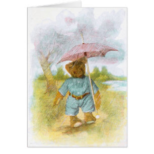 Dibujo del vintage: Oso de peluche en la lluvia