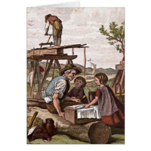 Dibujo del vintage: Trabajadores de construcción