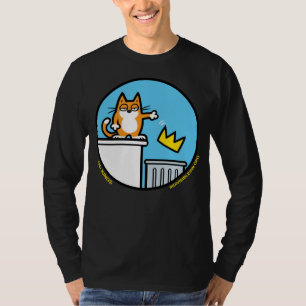 Dibujo divertido de gato sin reyes en camiseta de