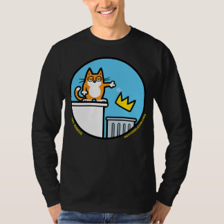 Dibujo divertido de gato sin reyes en camiseta de 