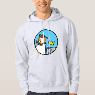 Dibujo divertido de gato sin reyes en una sudadera