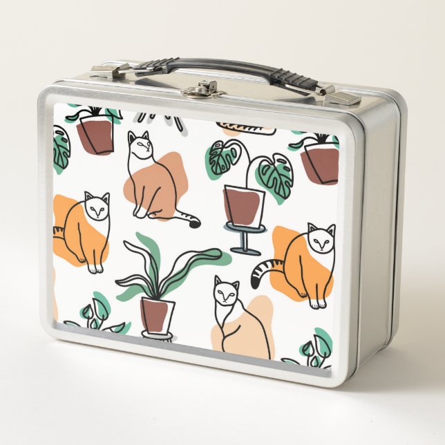 Dibujo en línea de gatos y flores (Anverso)