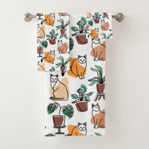 Dibujo en línea de gatos y flores