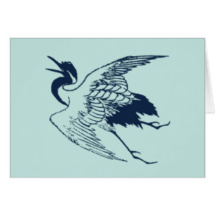 Dibujo japonés vintage de una grúa, azul