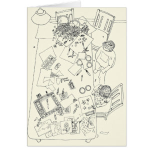 Dibujo lineal de niños creativos desordenados fami