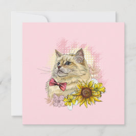 Dibujo manual divertido gato Red Ragdoll con flore