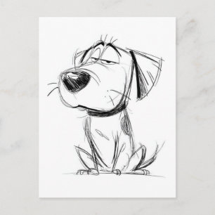 Dibujo más simple. Perro divertido. Tarjeta postal