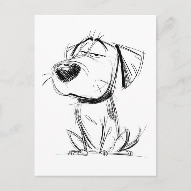 Dibujo más simple. Perro divertido. Tarjeta postal (Anverso)
