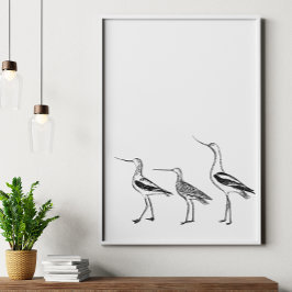 Dibujo Minimalista de arte de aves en blanco y neg