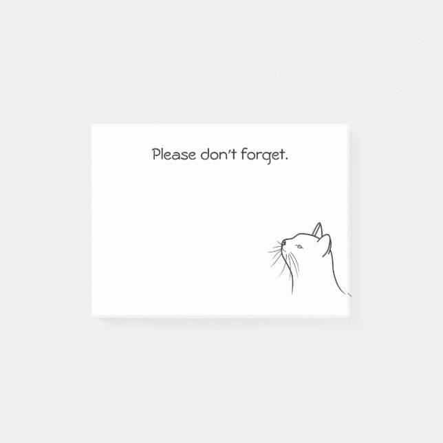 Dibujo negro lindo gato mirando notas posteriores (Anverso)