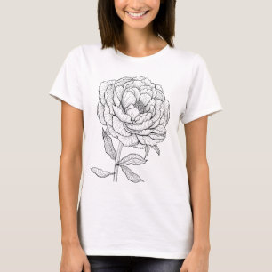 Dibujo peony, blanco y negro 3 camisetas
