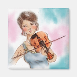 Dibujo vintage colorido de imán cuadrado - Violín