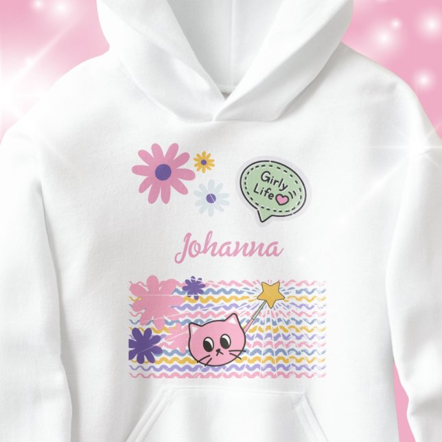 Dibujos Animados de Gatos Pastel Flores Vida de Ch (Pastel Cartoon Cat Flowers Girly Life Hoodie ©Susanne Sachers - Sunny Wanderlust 🌞✈️)