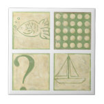 Dibujos de bloques de madera de baldosas de pescad<br><div class="desc">Una cuarta parte de los dibujos en bloques de madera verde de Chariklia Zarris tienen un pescado,  un signo de interrogación,  una velera y algunos puntos. Una simple pieza que muchos niños encontrarán agradable. ¡Pide una copia ahora!</div>