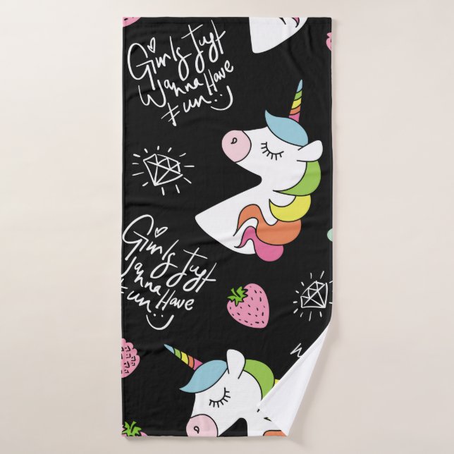 Dibujos de unicornio, fresa, piña, helado (Toalla de baño)
