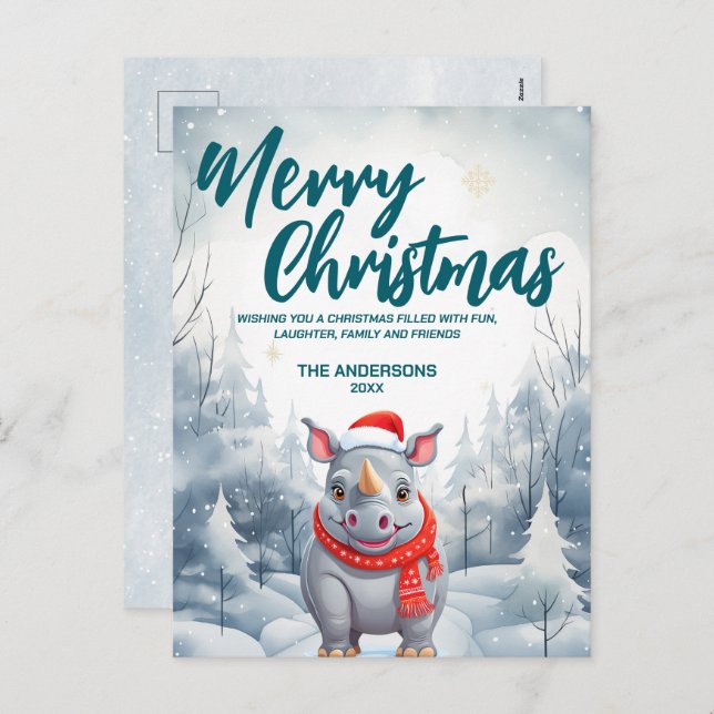 Dibujos divertidos de rinocerontes Navidad alegre  (Anverso / Reverso)