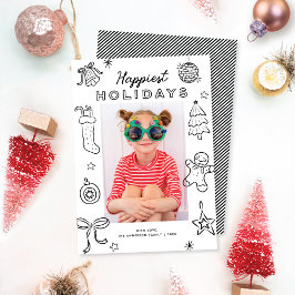Dibujos divertidos lindos Foto de Navidad en blanc