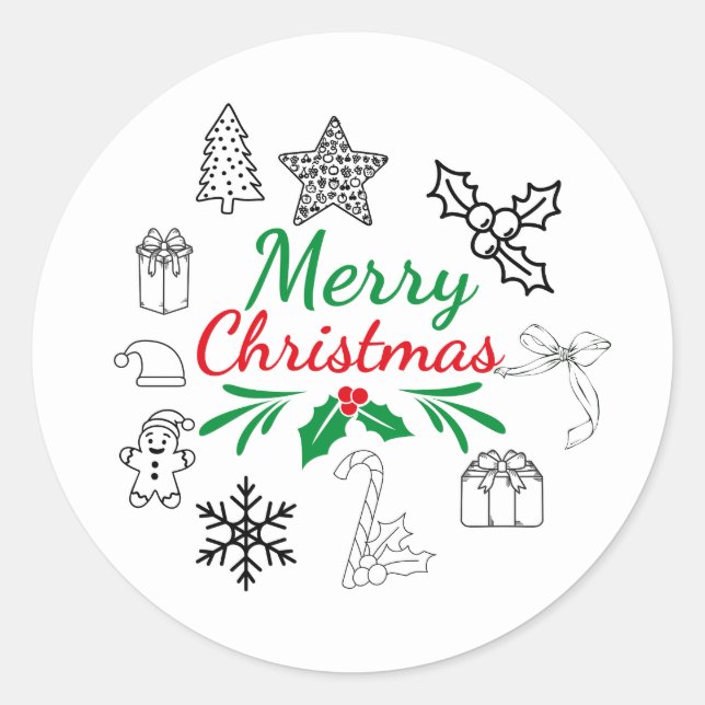 Dibujos Navideños Adorables Pegatinas Redondas (Anverso)