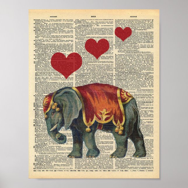 Diccionario vintage Arte Circo Elefante Amor (Frente)