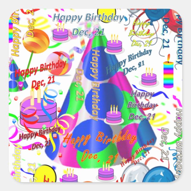 Diciembre, 21 niños Pegatinas de cumpleaños (Anverso)
