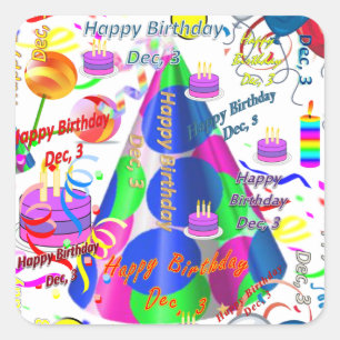 Diciembre, 3 niños Pegatinas de cumpleaños