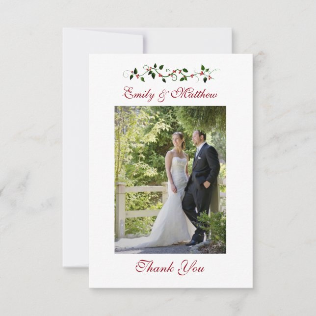 Diciembre Boda de vacaciones Gracias tarjeta de fo (Anverso)