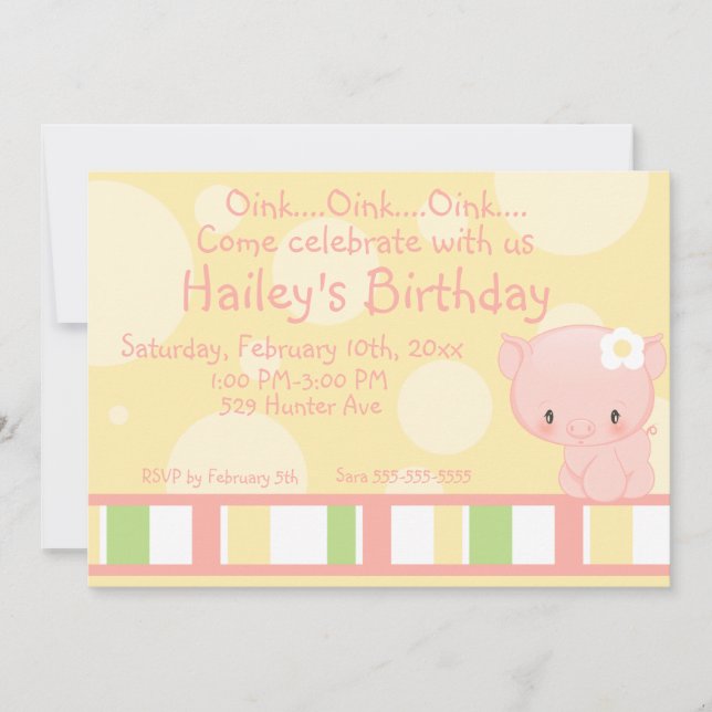 Diddles la invitación 2 del cumpleaños del cerdo (Anverso)