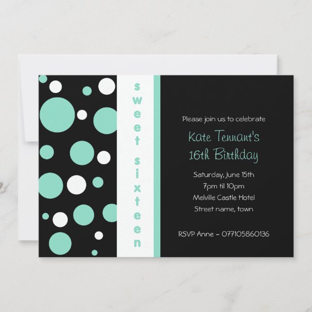 Dieciséis invitaciones turquesa y negra (Anverso)