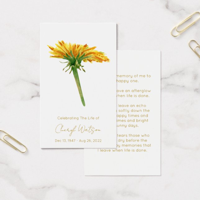 Diente de León | Tarjeta de oración conmemorativa  (Oficina)