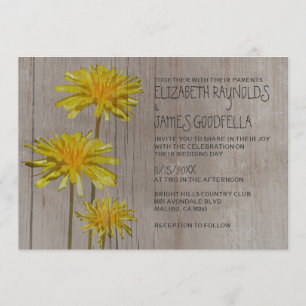 Dientes de león rústicos que casan invitaciones