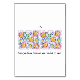 Diez círculos amarillos, con tarjetas flashcard, r