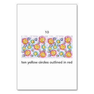 Diez círculos amarillos, con tarjetas flashcard, r