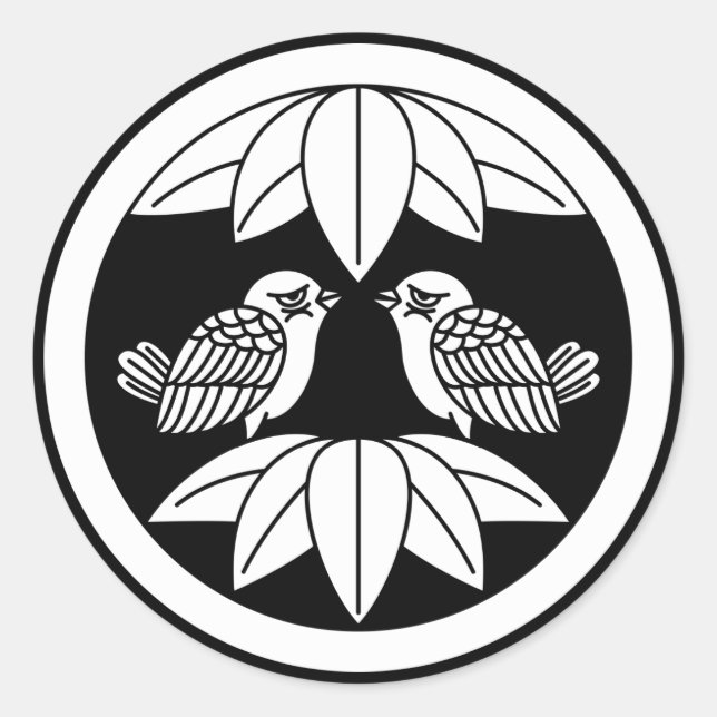 Diez hojas de bambú y frente a Pegatinas gorriones (Anverso)