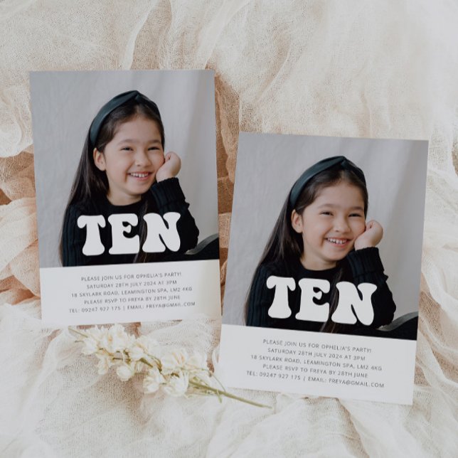 Diez - Invitación al cumpleaños de Groovy Photo (Ten - Groovy Photo Birthday Invitation)