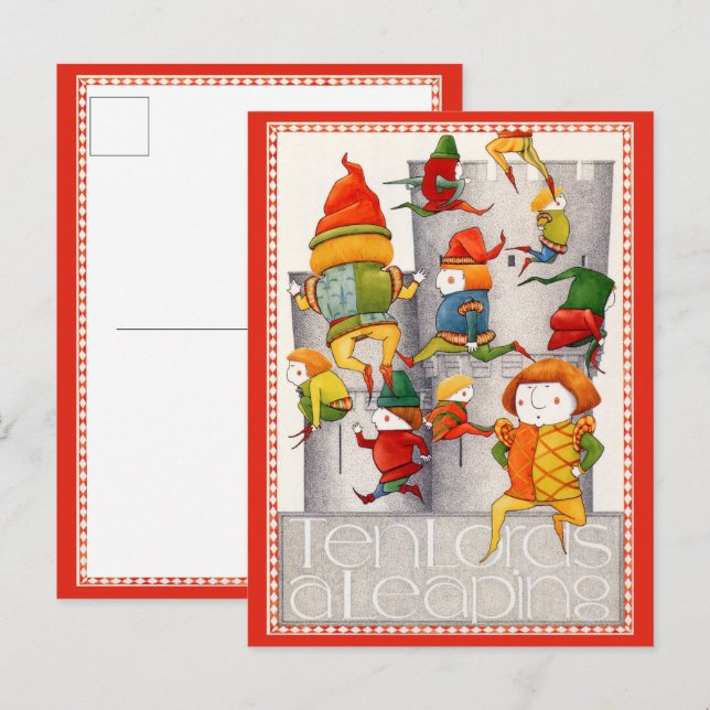 DIEZ SEÑORES SALTANDO Tarjeta postal / Rojo (Anverso / Reverso)