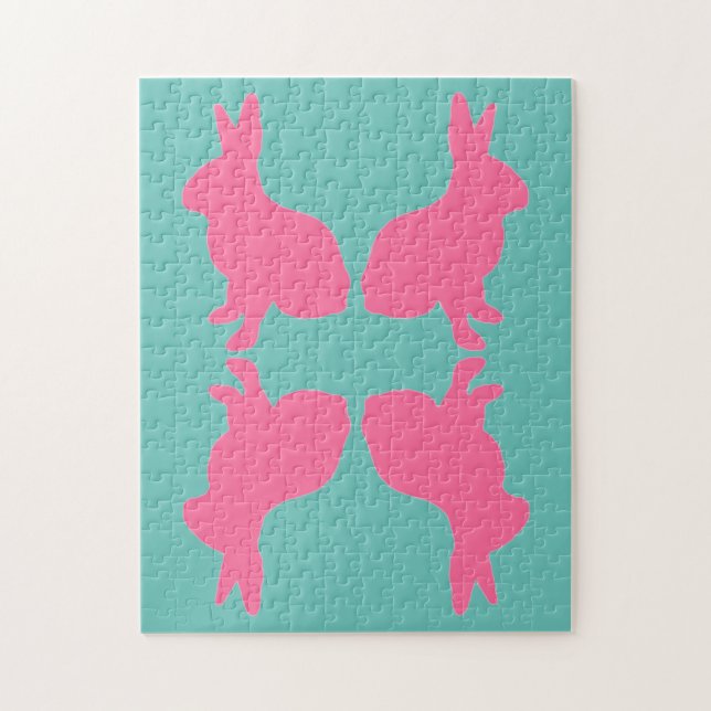 Difícil rompecabezas de conejito rosa moderno (Vertical)