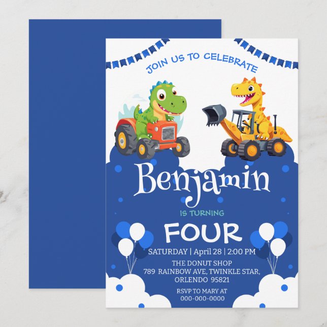 Diga de dinosaurios Cubo Globo de camión de excava (Anverso / Reverso)